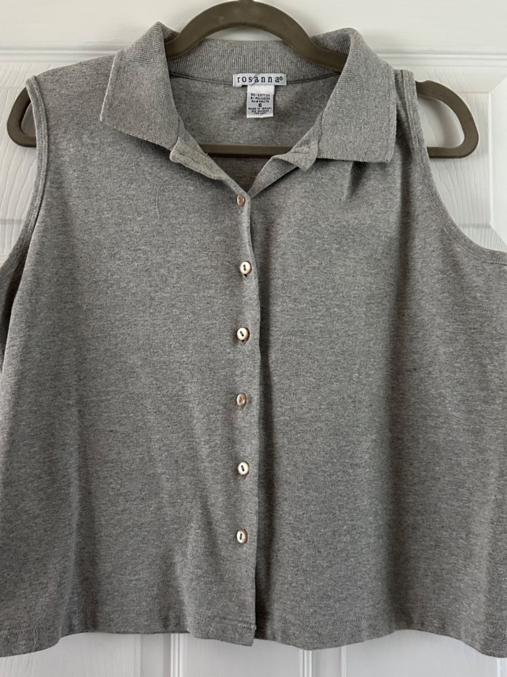 Rosanna Women's Button Front Collar Cotton Polo Gray Top Sleeveless Size S EUC